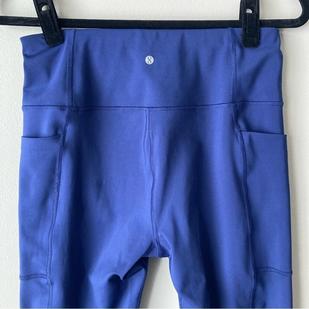 Layers 8 Womens Qwick-Dry High‎ Rise Pocket Leggings Blue Reflective Size M